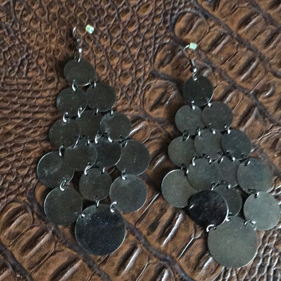 Gun metal Grey circle Hook Dangle Earrings - Picture 2 of 2